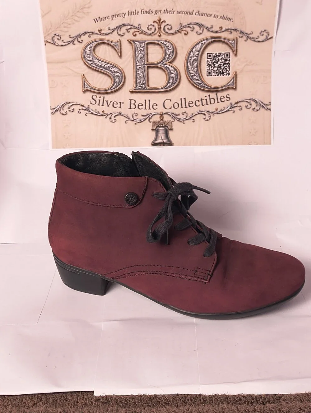 Bussola Pavia Mulberry Suede Lace Up Zip Ankle Boots EU 38 US 7.5-8